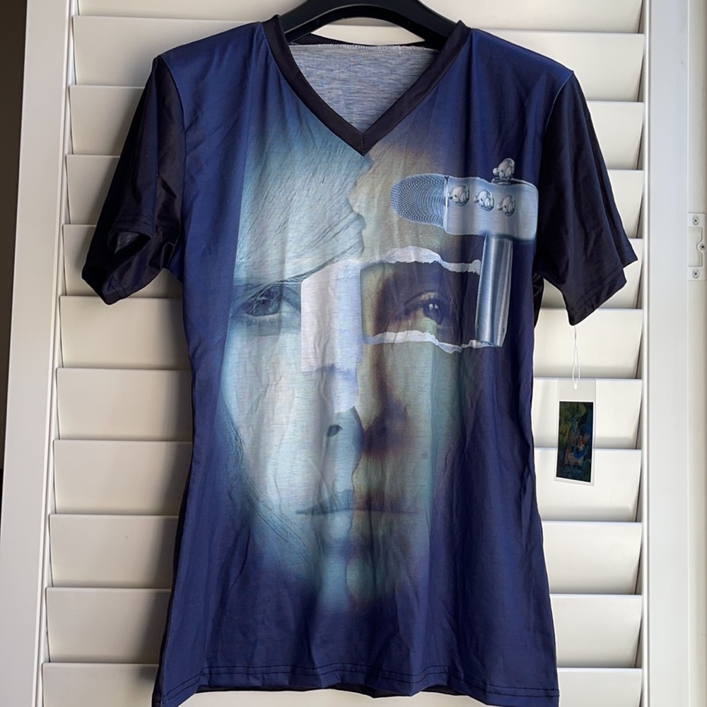 Blouse top Futurist fashion unique 3D design face robot, gothic pop M unisex